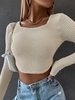 U Neck Curved Hem Crop Top S Light coffee