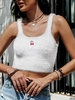 U Neck Mohair Cherry Embroidery Cropped Tank Top Xl White