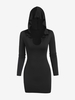 U Notched Hooded Mini Bodycon Dress S Black