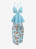 U-wire Cut Out Criss Cross Top and Floral Twisted Skirt Set Light blue