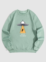 UFO Graphic Pattern Warmth Fleece-lined Sweatshirt Xl Light green
