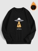 UFO Graphic Pattern Warmth Fleece-lined Sweatshirt Xxl Black