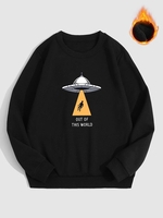 UFO Graphic Pattern Warmth Fleece-lined Sweatshirt Xxl Black