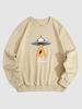 UFO Graphic Pattern Warmth Fleece-lined Sweatshirt Xxl Light coffee