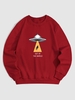 UFO Graphic Pattern Warmth Fleece-lined Sweatshirt Xxl Red