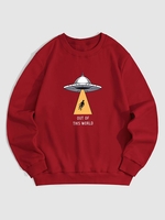 UFO Graphic Pattern Warmth Fleece-lined Sweatshirt Xxl Red