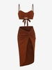 Underwire Bralette and Thigh Slit Twist Skirt Set L Deep coffee
