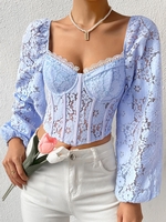 Underwire Bustier Boning Corset-style Sheer Lace Top M Light blue