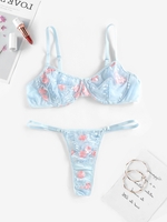 Underwire Embroidered Lingerie Bra Set L Light blue