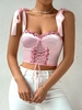 Underwire Floral Embroidery Lace Up Corset Top L Light pink