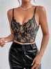 Underwire Floral Lace Crop Bustier Camisole M Black