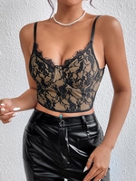 Underwire Floral Lace Crop Bustier Camisole M Black