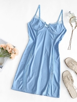 Underwire Lace Panel Bodycon Dress M Blue