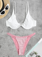 Underwire Push Up Fishnet Insert Bikini Swimwear Multi a