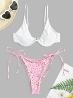 Underwire Push Up Tie Tiny Floral Bikini Swimwear White