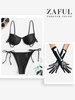 Underwire Shiny String Bikini Set With Halloween Costume Skeleton Blood Gloves Black