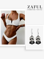 Underwire Smocked Bikini with Halloween Ghost Pendant Earrings White
