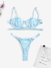 Underwire Solid Eyelash Lace Lingerie Set M Light blue