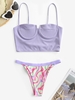 Underwire Swirl Print Tanga Bikini Swimwear Purple