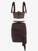 Underwire Underbust Crop Top and Midriff Flossing Skirt Set Deep coffee