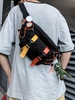 Unisex Colorblock Buckle Lace-up Waist Bag with Bag Charm