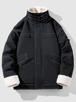 Unisex Drop Shoulder Buckle Shearling Coat L Black