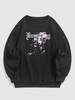 UNISEX Letter and Flowers Pattern Fleece-lined Sweatshirt 2xl Black