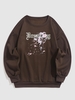 UNISEX Letter and Flowers Pattern Fleece-lined Sweatshirt 2xl Brown bear