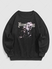 UNISEX Letter and Flowers Pattern Fleece-lined Sweatshirt M Black