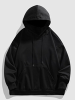 Unisex Solid Color Pocket Bracelet Sleeves Basic Hoodie L Black