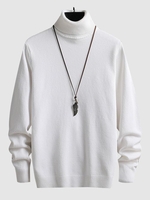 UNISEX Turtleneck Solid Color Skin Friendly Basic Pullover Sweater Warmth Winter Essentials Jumper L White