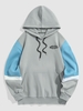 UNITED STATES Embroidered Fleece Lining Colorblock Hoodie L Light gray