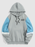 UNITED STATES Embroidered Fleece Lining Colorblock Hoodie M Light gray