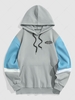 UNITED STATES Embroidered Fleece Lining Colorblock Hoodie S Light gray