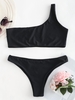 Unlined One Shoulder Bikini Set L Black