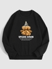 UPSIDE DOWN Bear Graphic Fleece Thermal Lined Pullover Sweatshirt L Black