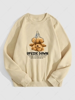 UPSIDE DOWN Bear Graphic Fleece Thermal Lined Pullover Sweatshirt Xl Light coffee