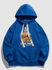 Upside Down Bear Slogan Print Pocket Pullover Hoodie S Blue