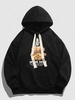 Upside Down Bear Slogan Print Pocket Pullover Hoodie Xl Black