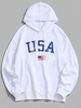 USA American Flag Print Drop Shoulder Hoodie 2xl White