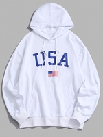 USA American Flag Print Drop Shoulder Hoodie 2xl White