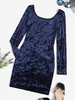 V Back Velvet Ruched Bodycon Dress S Deep blue