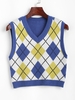 V Neck Argyle Front Sweater Vest Blue