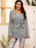 V Neck Belted Heathered Cardigan Xl Dark gray