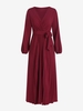 V Neck Belted Pleated Maxi Dress L Deep red