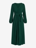 V Neck Belted Pleated Maxi Dress M Deep green