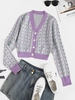 V Neck Button Up Dazzling Graphic Cardigan Purple
