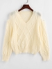 V Neck Cable Knit Cut Out Shoulder Sweater M Light yellow