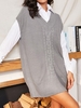 V Neck Cable Knit Oversized Vest Sweater Gray