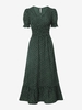V Neck Dotted Puff Sleeve Midi Dress S Deep green